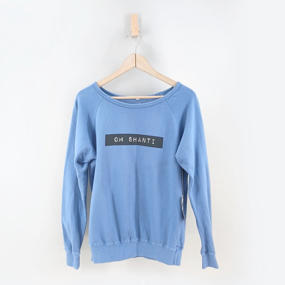 YogaRx Om Shanti Sweatshirt Womens S Blue Graphic Yoga Pullover Made in USA